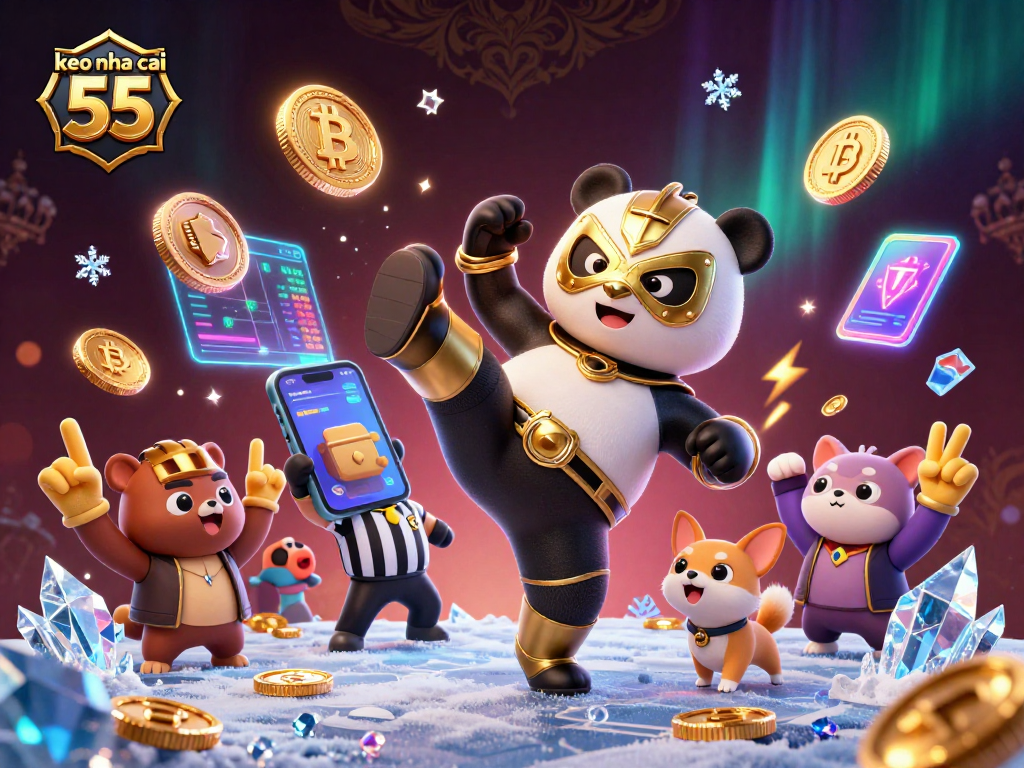Showcase keo nha cai 55 with a dynamic wrestling match featuring crypto coins and fun 3D characters.