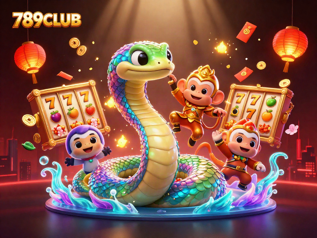Engage with 789CLUB's dynamic gaming experience featuring vibrant slot elements and magical characters.