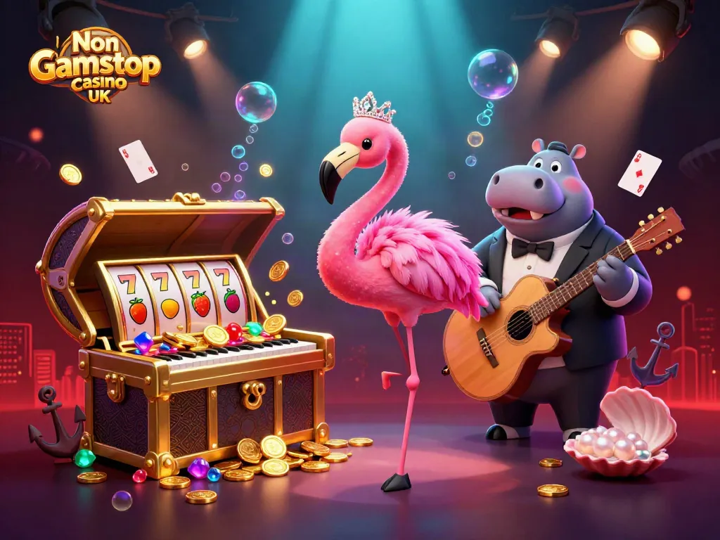Experience the excitement of Non Gamstop Casino UK with vibrant characters and colorful slot elements.