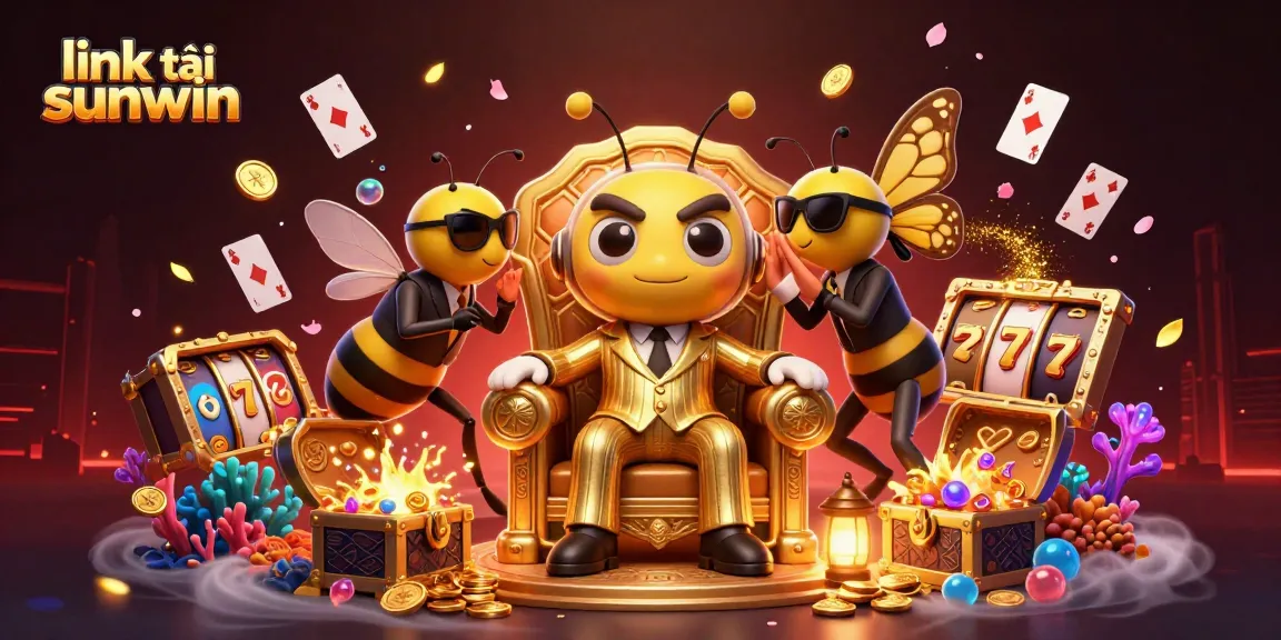 Spin the reels and win with the link tải sunwin, in a vibrant gambling-themed illustration.