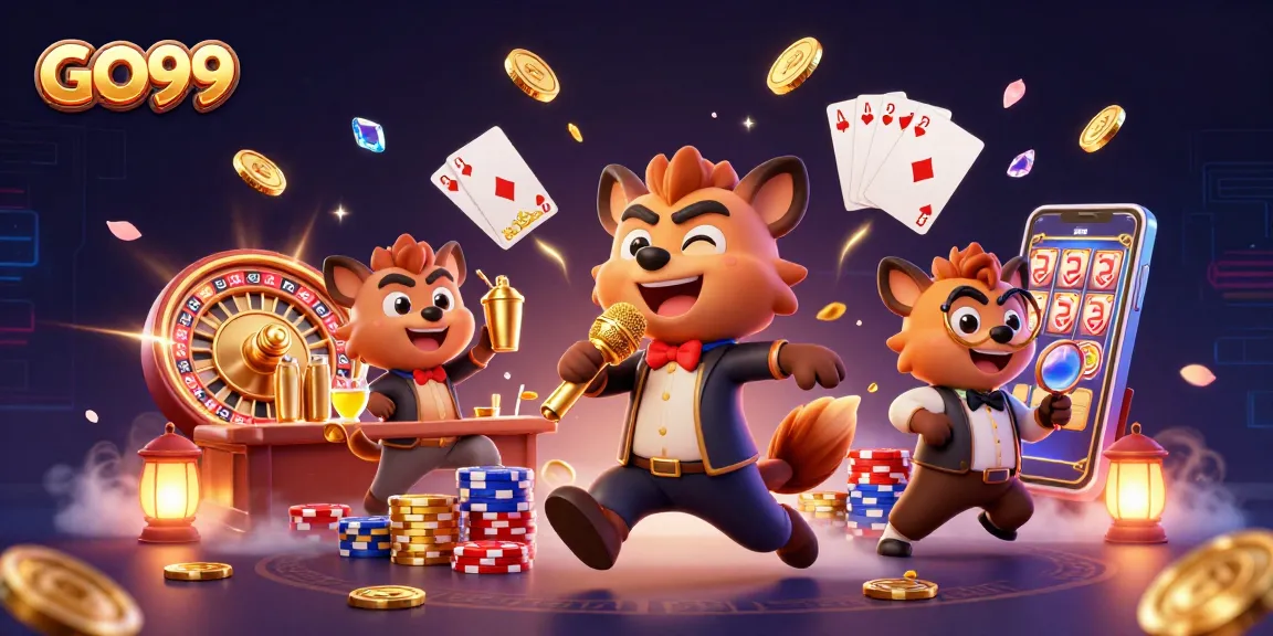 Experience the thrill of GO99 with a lively casino scene featuring hyenas in action.