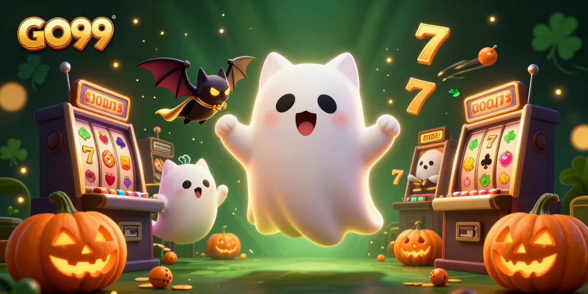 Experience the thrill of GO99 with ghostly characters navigating a haunted casino.