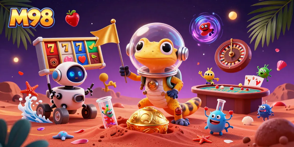 M98 launches players into excitement with a Martian gecko discovering a golden casino among vivacious gaming elements