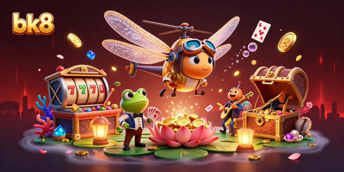 Experience exciting games at BK8's captivating lily pad casino with slot reels and a lively atmosphere.