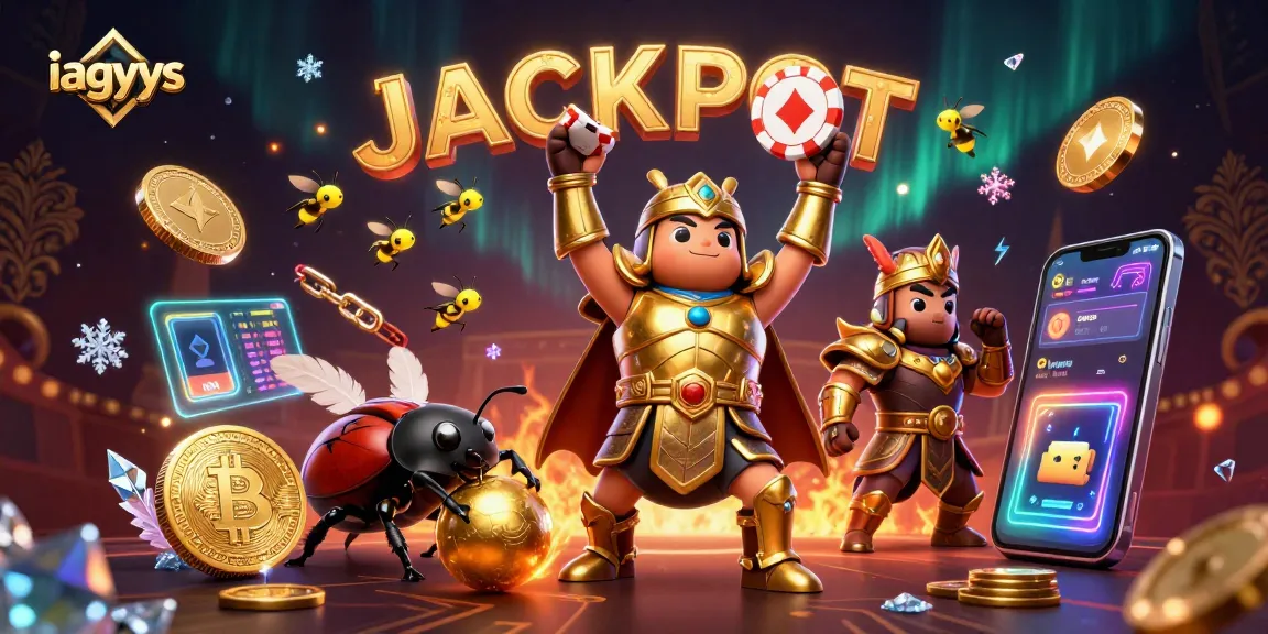 Join the thrilling excitement of iagyys as a gladiator beetle celebrates a casino jackpot victory amidst crypto elements and dynamic arena visuals.